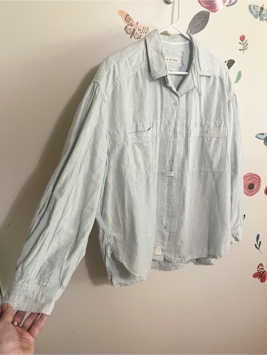 We The Free Tops - We The Free Light Blue Striped Button-Down Shirt M